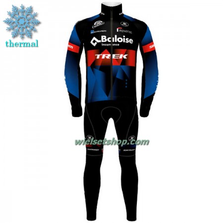 Fietskleding (Fietsshirt Lange Mouw + Lange Koersbroek) 2022 Baloise-Trek Lions Blue Winter Thermal Fleece - Rood Zwart
